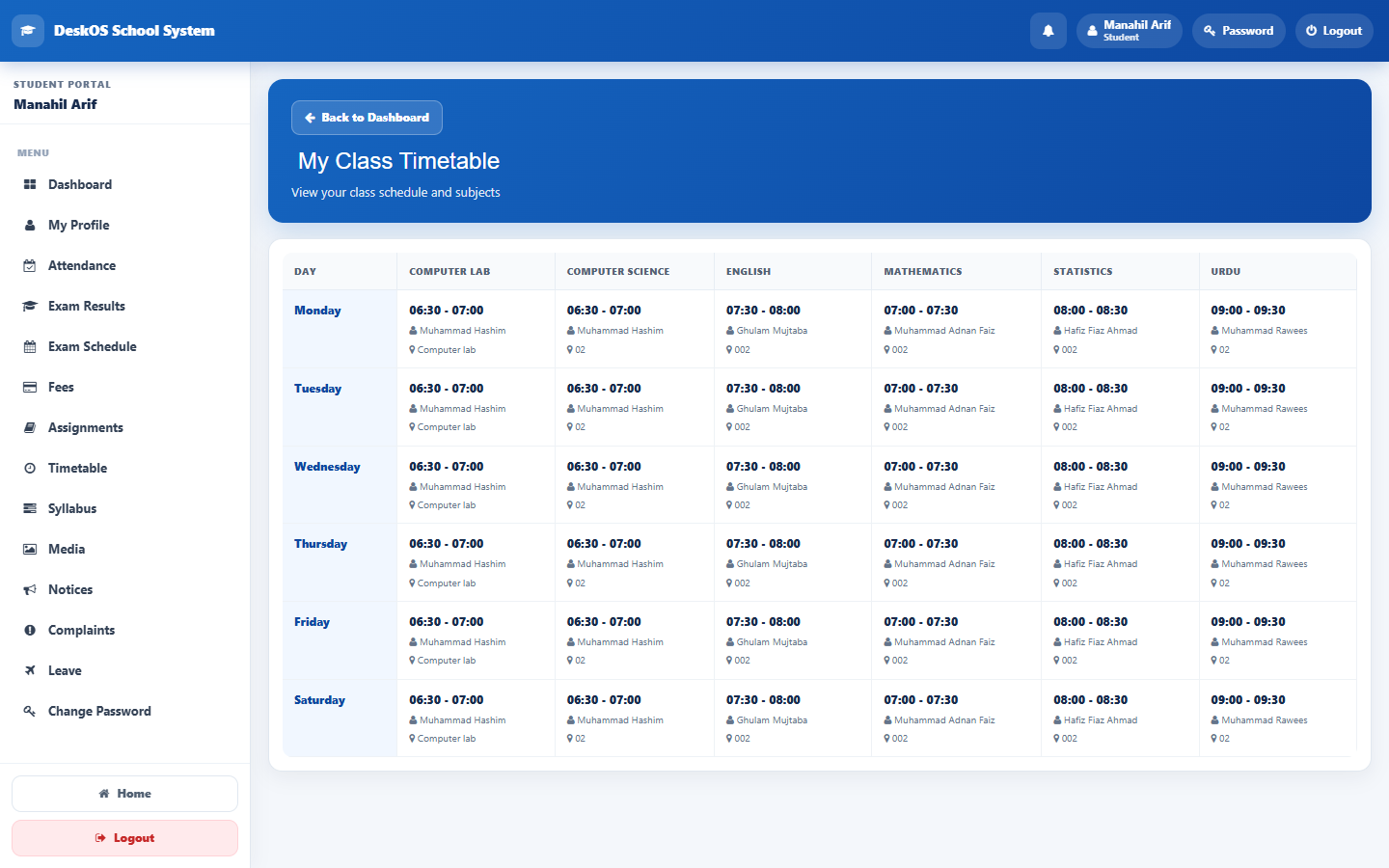 Student timetable
