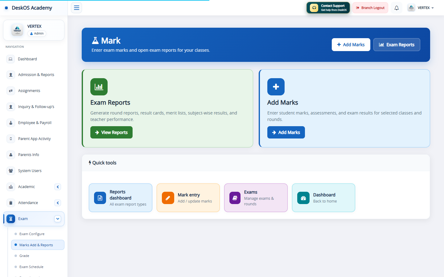 Marks & Results — DeskOS